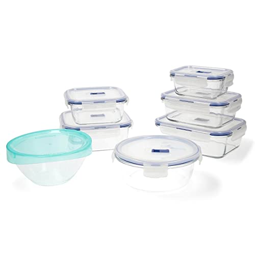 Luminarc Pure Box Active Set 7 luftdichte Behälter aus Glas, extra robust, BPA-frei, Mikrowellenventil, 0,38 + 0,76 + 0,82 + 0,92 + (2 x 1,22) L + 1 x Salatschüssel 17 cm von Luminarc