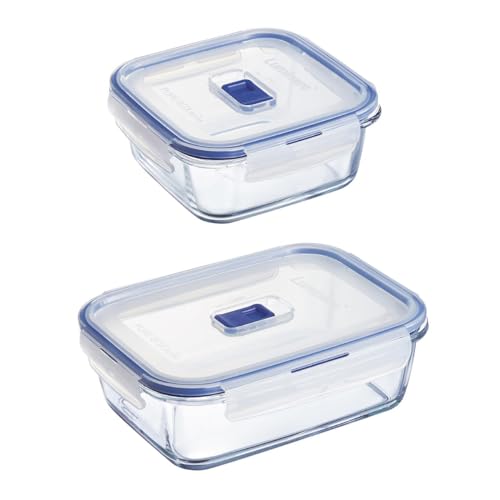 Luminarc Pure Box Active Set mit 2 luftdichten Glasbehältern, 76 cl - 122 cl, geeignet für Mikrowelle, Kühlschrank, recycelbar von Luminarc