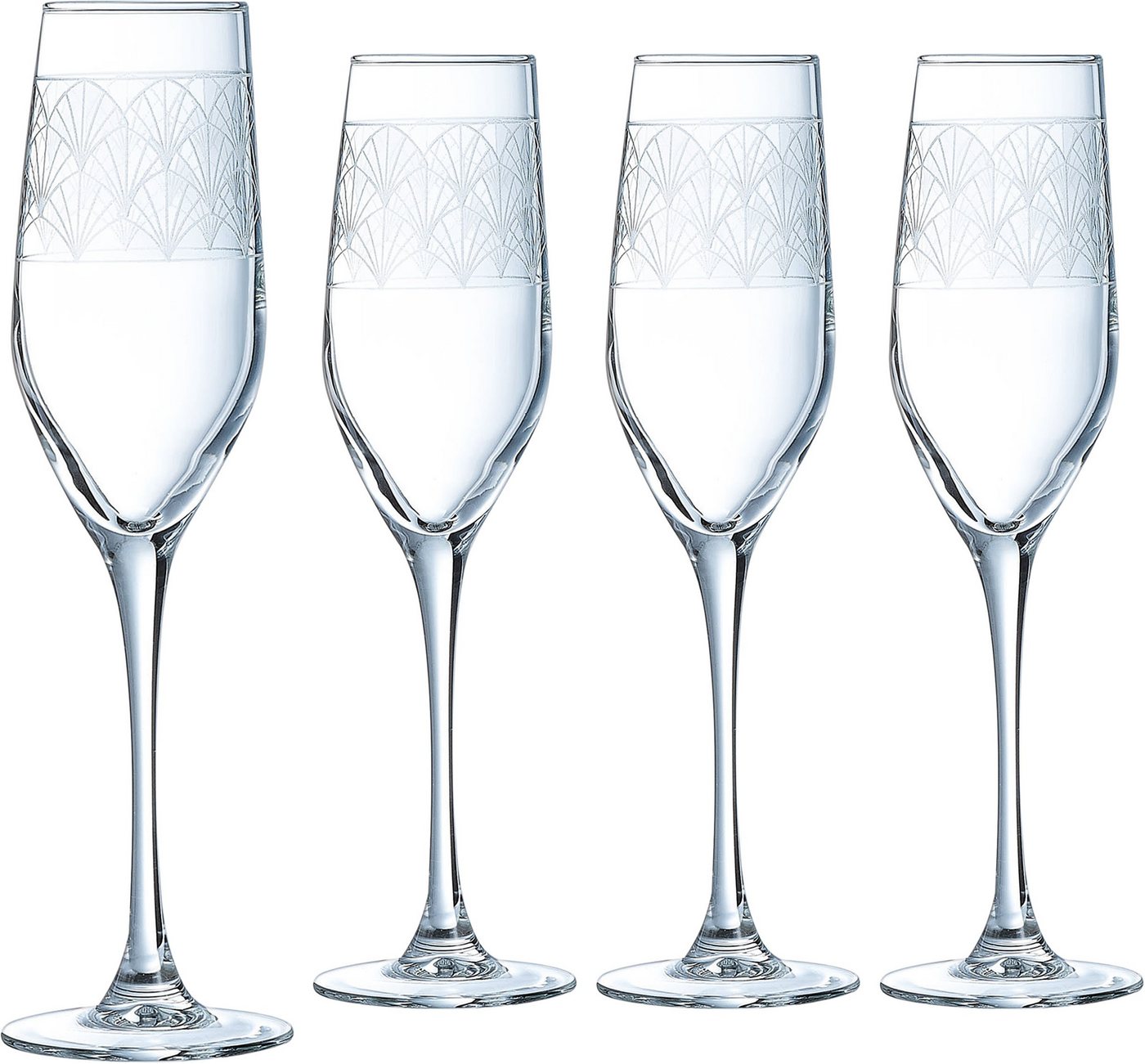 Luminarc Sektglas Trinkglas Paradisio, Glas, Gläser Set in Pantographie-Optik, 4-teilig, Made in Europe von Luminarc