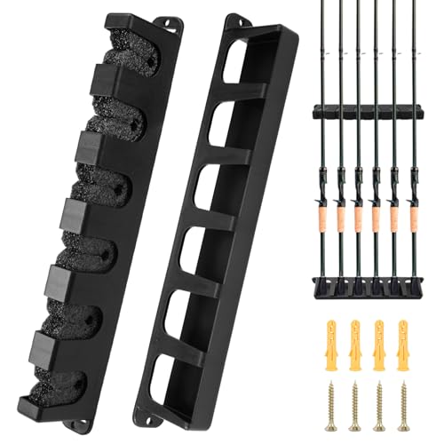 1 Paar Angelrutenhalter für die Wandmontage für 6 Ruten, 34.5x6.5cm Horizontale Vertikaler Angelrutenhalter Aufbewahrung, Rutenhalter Wandhalterung, für Garage, Boote und Wandaufbewahrung(Schwarz) von LuminaryLair
