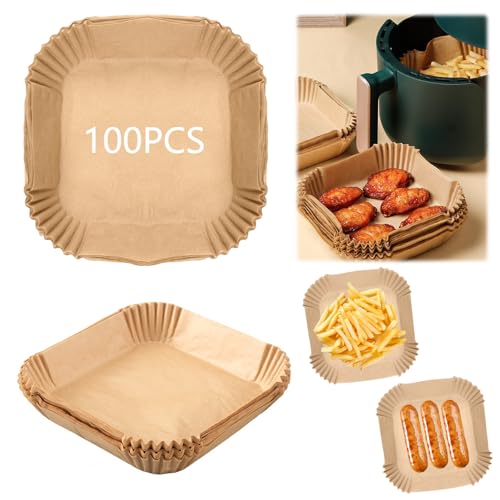 100 Stück Quadratische Luftfritteuse Papier,18x18 cm Strapazierfähiges Luftfritierpapier,Hochtemperatur-Backpapier für Fritteusen,Antihaft ölfest Airfryer Backpapier,für Heißluftfritteuse Mikrowelle von LuminaryLair