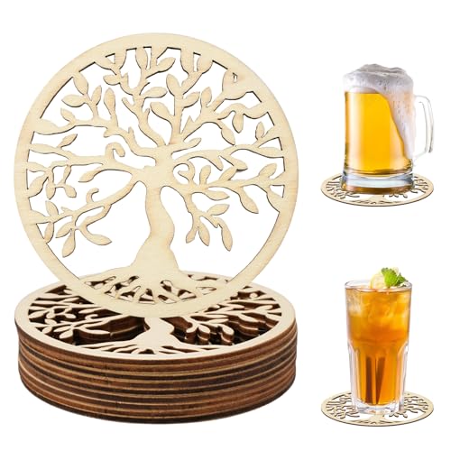 12 Stück Untersetzer, Baum des Lebens Untersetzer Holz für Meditation,10 cm Holzuntersetzer Rund, Wiederverwendbare Untersetzer, Meditationsuntersetzer Gegen Verbrühungen für Kaffee-Tee von LuminaryLair