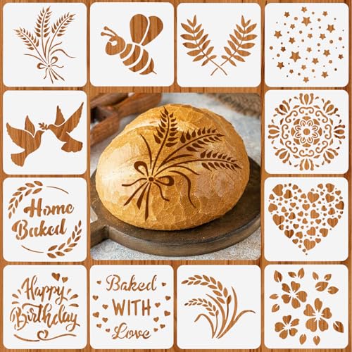 12 Stück Schablone für Brot, 15 X 15cm/5.9 X 5.9in Backschablonen-Set, Teilige Brotschablonen, Artisan Brotschablonen, Brot Schablonen zum Dekorieren, für Brot, Kuchen, Kaffee, Torte oder Kekse (Weiß) von LuminaryLair