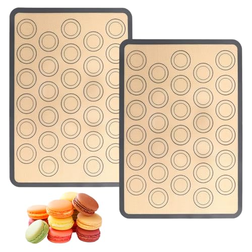 2 Stück Wiederverwendbar Macarons Backmatte, 42×29.5cm BPA Frei Macarons Silikonmatte, Antihafte Rutschfeste Backmatte Silikon Backofen, Silikon Backmatte für Macarons, Kekse, Pizza, Kneten (Khaki) von LuminaryLair