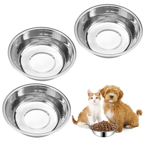 LuminaryLair 3 Stück Edelstahl Teller Katze, Edelstahlersatznapf Trinknapf, Flach Edelstahl Katzennäpfe, Metall Futternapf und Trinknapf, Ideal für Kleine Hunde und Katzen (Silber) von LuminaryLair