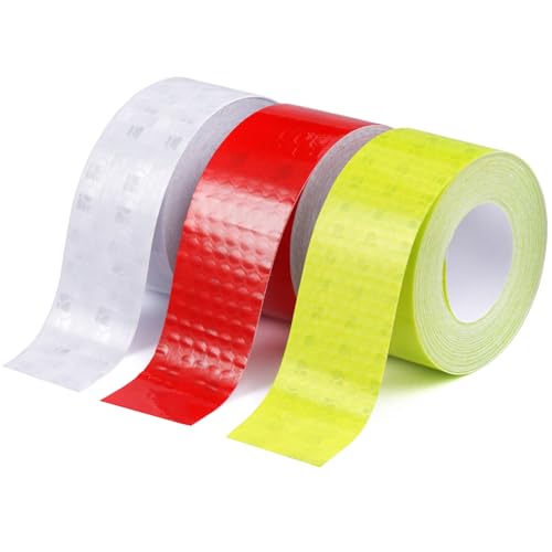 3 Stück Selbstklebend Reflektierendes Klebeband,5m×2.5cm Zuschneidbar Reflektoren Aufkleber,Reflektierendes Klebeband Starke Reflektion für Fahrräder Motorrad Sicherheit Straßenverkehr (Weiß Rot Gelb) von LuminaryLair