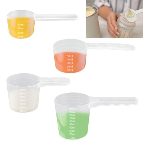 4 Stück Transparent Schaufel Milchpulver mit Skala,40ml/50ml/70ml/100ml Messlöffel Set proteinpulver, Langlebig Transparent Waschmittel löffel, für Milchpulver, Proteinpulver und Flüssigkeiten von LuminaryLair