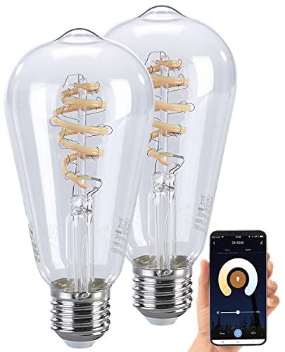 Luminea Home Control LED-Filament-Tropfen: 2er-Set LED-Filament-Lampen E27, CCT, 4,5 W (ersetzt 35 W), für ZigBee (WLAN-Birne, Leuchte Alexa, Leuchtmittel kaltweiß) von Luminea