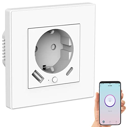 Luminea Home Control Steckdose Unterputz: 2in1-WLAN-Unterputzsteckdose mit USB-C- und USB-A-Netzteil, 2 A, App (WLAN Steckdose Unterputz, Steckdose USB C, Tischsteckdose) von Luminea