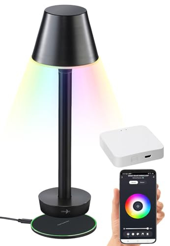 Luminea Home Control Outdoor-Tischleuchte: Smarte Outdoor-Tischlampe mit WLAN-Gateway, RGB-CCT-LEDs, App, IP67 (dimmbare LED Akku-Tischleuchte, Tischlampe mit Sprachsteuerung, Leuchte) von Luminea