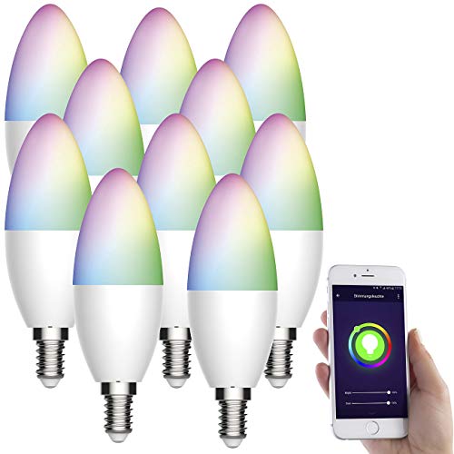 Luminea Home Control Alexa Glühbirne: 10er-Set WLAN-LED-Lampe kompatibel mit Amazon Alexa/Google Assistant, E14, 5,5 W (Alexa Glühbirne E14, RGB Glühbirnen E14, Dimmbare Energiesparlampen) von Luminea