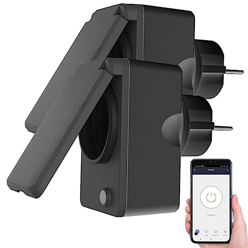 Luminea Home Control Stromzähler Outdoor: 2er-Set smarte WLAN-Outdoor-Steckdose, Energiekostenmesser, 16A, IP44 (Digitale Zeitschaltuhr mit App, Stromzähler-Steckdosen wasserdicht, Schalter) von Luminea