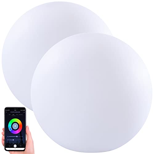 Luminea Home Control WLAN Akku Leuchtkugel: 2er-Set WLAN-Akku-Leuchtkugeln, RGBW-LEDs, App, 576 lm, IP54, Ø 30 cm (Leuchtkugel RGBW, LED-Kugelleuchte innen, Tischleuchte Batterie) von Luminea