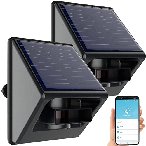 Luminea Home Control Bewegungs-Melder: 2er-Set Outdoor-PIR-Sensoren, Solarpanel, App, IP55, ZigBee-kompatibel (Bewegungsmelder Solarpanel, Akkubetriebene PIR-Bewegungsmelder) von Luminea