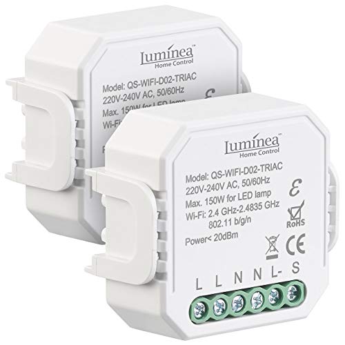 Luminea Home Control Dimmer-Schalter LEDs: 2er-Set WLAN-Unterputz-Lichtschalter und -Dimmer, mit App (Alexa Lichtschalter & Dimmer, Smart-Home-Dimmer, Deckenventilator) von Luminea