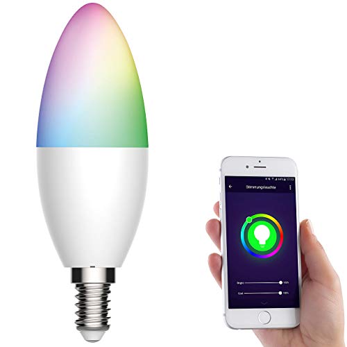 Luminea Home Control E14 Smart LED: WLAN-LED-Kerze, E14, RGB-CCT, 5,5 W (ersetzt 40 W), 470 lm, App (Alexa-Leuchtmittel, LED Alexa, Stimmungslicht) von Luminea