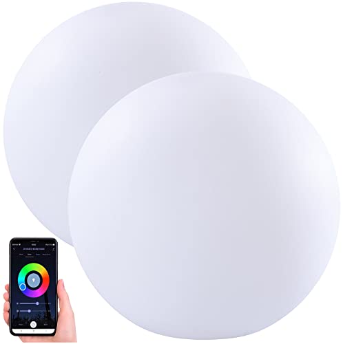 Luminea Home Control LED-Kugeln Garten: 2er-Set WLAN-Akku-Leuchtkugeln, RGBW-LEDs, App, 576 lm, IP54, Ø 20 cm (Garten Dekolichter) von Luminea