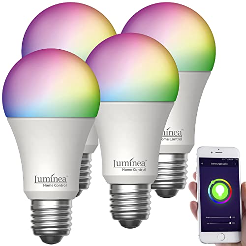 Luminea Home Control E27-RGBW-LED-Lampen: 4er-Set WLAN-LED-Lampen, E27, RGB-CCT, 14W(ersetzt 150W), 1.520lm, App (Smarte WLAN-Glühbirne, Leuchtmittel, Stimmungslicht) von Luminea