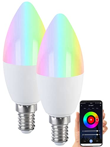 Luminea Home Control Kerzenlampen E14: 2er-Set LED-Kerzen E14, RGB-CCT, 5 W, 470 lm, ZigBee-kompatibel (LED-Lampen E14 warmweiß, LED Leuchtmittel E14 dimmbar, Einbaustrahler) von Luminea