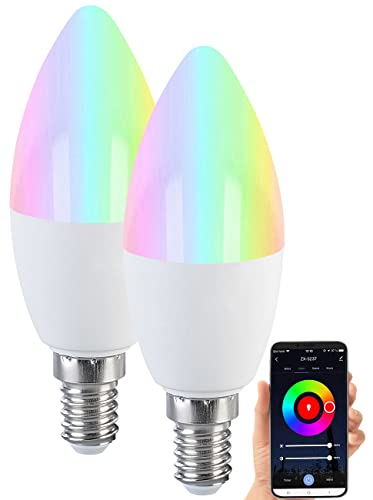 Luminea Home Control ZigBee LEDs RGBW: 2er-Set LED-Kerzen E14, RGB-CCT, 5 W, 470 lm, ZigBee-kompatibel (LED Lampen E14 dimmbar, LED-Lampen warmweiß, Einbaustrahler) von Luminea