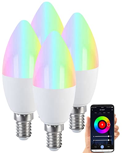 Luminea Home Control ZigBee LEDs RGBW: 4er-Set LED-Kerzen E14, RGB-CCT, 5 W, 470 lm, ZigBee-kompatibel (Kerzenlampe E14, Lampen warmweiß, Einbaustrahler) von Luminea