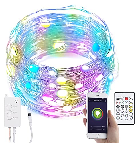 Luminea Home Control Lichterkette mit Musik: RGB-LED-Lichterdraht mit Musik-Steuerung, WLAN und App, USB, 10 m (LED Lichterkette bunt, USB Lichterketten, Programmierbare) von Luminea