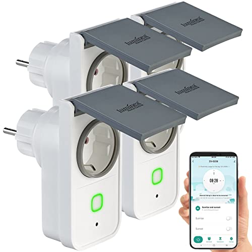 Luminea Home Control WiFi Steckdosen Outdoor: 4er-Set WLAN-Outdoor-Steckdosen, HomeKit-fähig, App, Strommessung (WLAN mit Fernbedienung, Zeitschaltuhr App, Weihnachtsbaumbeleuchtung kabellos) von Luminea