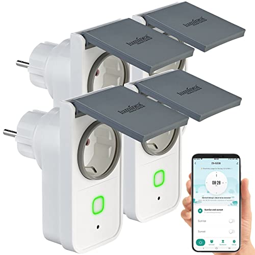 Luminea Home Control Strommessgerät-Steckdose: 4er-Set WLAN-Outdoor-Steckdosen, HomeKit-fähig, App, Strommessung (Smarthome-Steckdose Homekit, Smart-Steckdose Homekit-fähig, Funkschalter) von Luminea