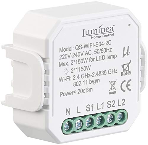 Luminea Home Control Wechselschalter: WLAN-Unterputz-2-Kanal-Lichtschalter mit App & Sprachsteuerung (WLAN Switch, WLANschalter Lichtsteuerrung, Wireless Controller) von Luminea