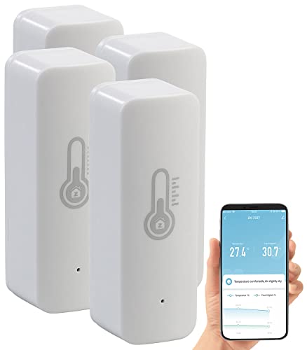 Luminea Home Control Smart Home Thermometer: 4er-Set ZigBee-Temperatur- & Luftfeuchtigkeits-Sensoren mit App (Temperatur Datenlogger, Smart Home Thermometer ZigBee, Infrarotheizung) von Luminea