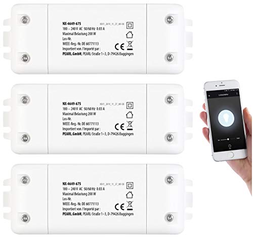Luminea Home Control Siri Lichtschalter: 3er-Set WLAN-Schalter mit Dimmer, für Siri, Alexa & Google Assistant (W-LAN Schalter, Lichtschalter-Dimmer Funk, Glühbirne dimmbar) von Luminea