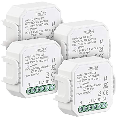 Luminea Home Control WiFi Lichtschalter: 4er-Set WLAN-Unterputz-Lichtschalter,App, für Siri, Alexa&Google Ass. (Unterputzschalter, WLAN Unterputzmodul, Deckenventilator) von Luminea