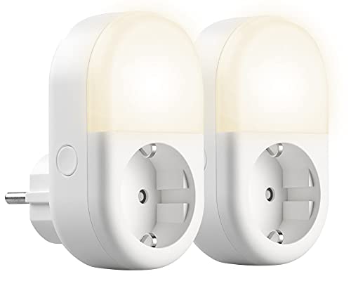 Luminea Home Control Nachtlicht Zeitschaltuhr: 2er-Set WLAN-Steckdose mit LED-Nachtlicht, App & Sprachsteuerung, 16 A (Steckdosenlicht mit Zeitschaltuhr, Nachtlicht Steckdose Timer, Funkschalter) von Luminea