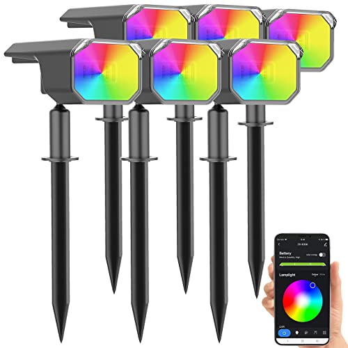 Luminea Home Control LED Solar Erdspieß: 6er-Set smarte Solar-Spots, RGB-CCT-LED, 100 lm, 2.200 mAh, 1 W, IP65 (Solarspot mit Bluetooth, Spotlights, Gartenleuchte Standleuchte) von Luminea