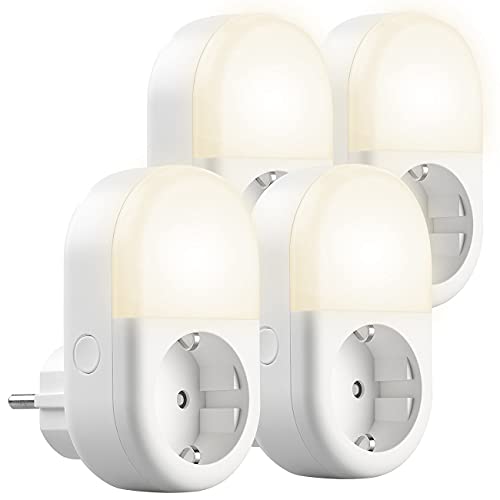 Luminea Home Control Nachtlicht mit Timer: 4er-Set WLAN-Steckdose mit LED-Nachtlicht, App & Sprachsteuerung, 16 A (Nachtlicht Elesion, smartes Nachtlicht) von Luminea