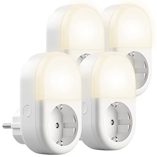 Luminea Home Control Steckdose Alexa: 4er-Set WLAN-Steckdose mit LED-Nachtlicht, App & Sprachsteuerung, 16 A (Nachtlicht Steckdose Zeitschaltuhr, Nachtlicht Steckdose Timer, Lichtschalter) von Luminea