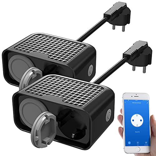 Luminea Home Control Alexa Steckdose aussen: 2er-Set Outdoor-WLAN-2-fach-Steckdosen komp. zu Alexa & Google Ass. (Steckdosen mit Klappdeckeln, Smart-Steckdose außen) von Luminea