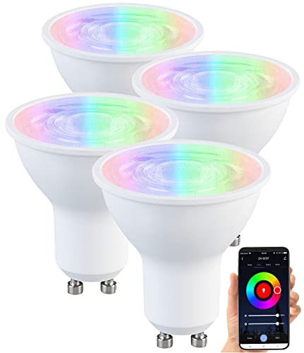 Luminea Home Control GU10 Spotleuchte: 4er-Set LED-Spots GU10, RGB-CCT, 4,8 W (ersetzt 35 W), für ZigBee (LED-Strahler GU10, ZigBee Lampen GU10, WLAN Leuchtmittel) von Luminea