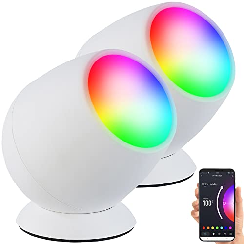 Luminea Home Control Tischleuchte: 2er-Set WLAN-Stimmungsleuchten, RGB-CCT-LEDs, 210 lm, 2,2 W, USB, weiß (WLAN-Stimmungslicht, LED-Leuchten Farbwechsel, Kabellose Stehlampe) von Luminea