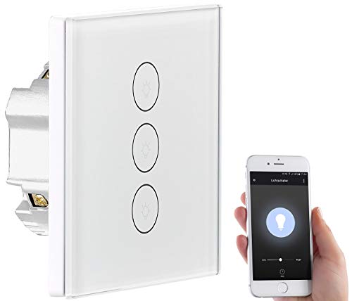 Luminea Home Control Touch Wechselschalter: Touch-Dreifach-Lichtschalter, komp. zu Amazon Alexa & Google Assistant (Alexa Schalter, Lichtschalter Smart, Wireless PC Controller) von Luminea