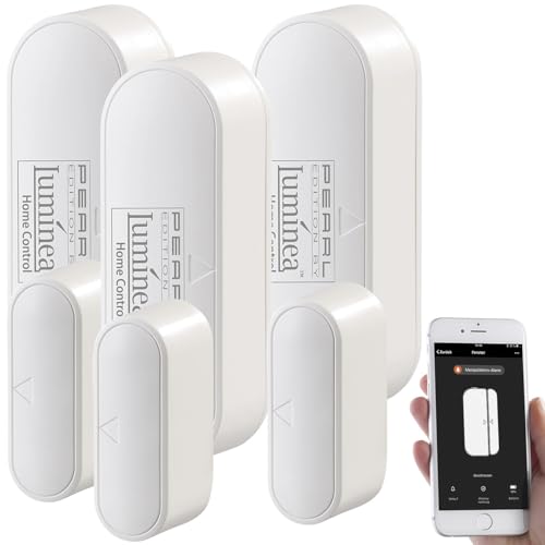 Luminea Home Control Türkontakt Alarm WLAN: 3er-Set WLAN-Tür- & Fensteralarm mit App, für Alexa & Google Assistant (Google Home Fensterkontakt, Türkontaktschalter, Senioren Handy) von Luminea