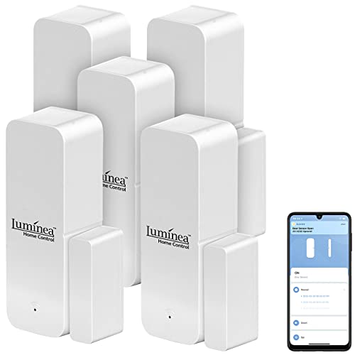 Luminea Home Control Fensterkontakt ZigBee: 5er-Set ZigBee-Tür- & Fensteralarm, für Alexa, GA und Siri, App (Sensoren, Türsensoren, Senioren Handy) von Luminea