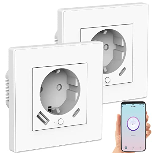 Luminea Home Control Smart-WiFi-Steckdose: 3er-Set WLAN-Unterputzsteckdosen mit App, je 1x USB A, 1x USB C, 2 A (WLAN Steckdose Up, Steckdose mit USB-Buchse) von Luminea