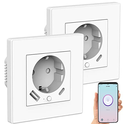 Luminea Home Control Unterputz Steckdose: 3er-Set WLAN-Unterputzsteckdosen mit App, je 1x USB A, 1x USB C, 2 A (Steckdose mit USB, Einbau WLAN Steckdosen, Tischsteckdose) von Luminea