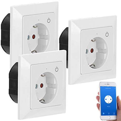 Luminea Home Control Funksteckdose Unterputz: WLAN-Unterputz-Steckdose mit App, für Siri, Alexa & GA, 3er Pack (Funkschalter Steckdose Unterputz, Wandsteckdose, Fernbedienungen) von Luminea