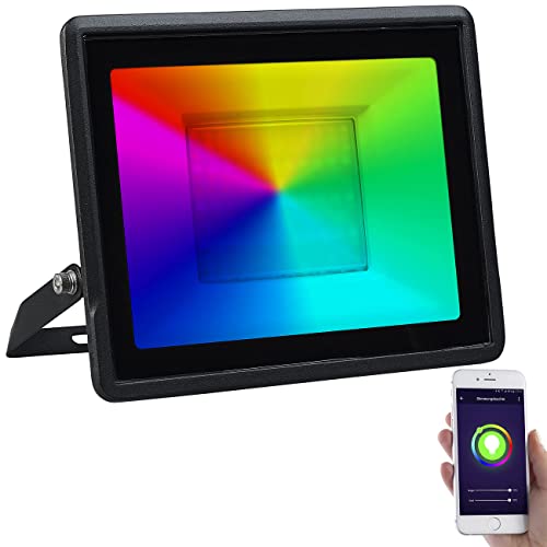 Luminea Home Control WLAN-Fluter, RGB-CCT-LEDs, App, Sprachsteuerung, 4.000 lm, 50 W, IP65 von Luminea