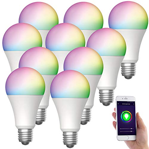 Luminea Home Control WiFi LED: 10er-Set WLAN-LED-Lampen, E27, RGB-CCT, 9W (ersetzt 75W), F, 80lm, App (E27 farbige LED, WLAN Glühbirne Alexa, Leuchtmittel kaltweiß) von Luminea