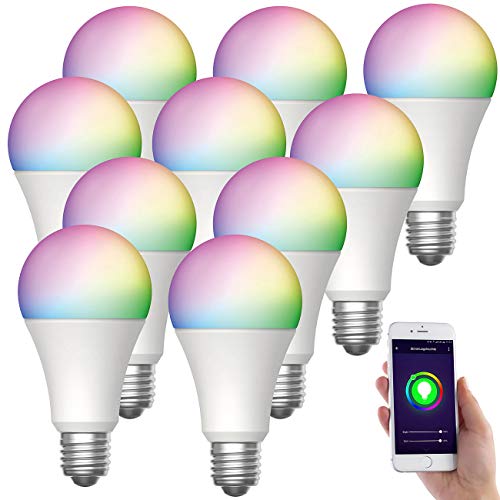 Luminea Home Control WLAN-LED-Lampe E27 RGBW: 10er-Set WLAN-LED-Lampen, E27, RGB-CCT, 9W (ersetzt 75W), F, 80lm, App (WLAN Leuchtmittel, WLAN-Birne) von Luminea