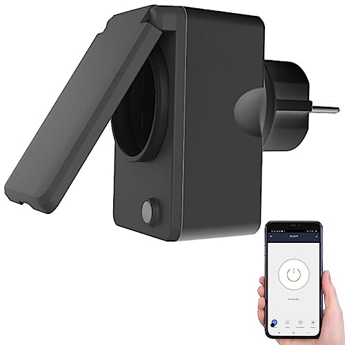 Luminea Home Control Zeitschaltuhr WiFi: Smarte WLAN-Outdoor-Steckdose, Energiekostenmesser, 16A, IP44, schwarz (Zeitschaltuhr Steckdose App, WLAN Zeitschaltuhr Outdoor, Energiekosten) von Luminea