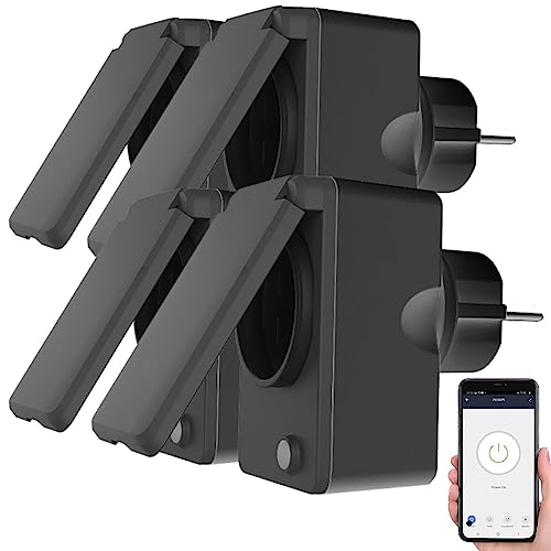 Luminea Home Control WLAN-Steckdose App: 4er-Set smarte WLAN-Outdoor-Steckdosen, Energiekostenmesser, 16A, IP44 (Strommessgerät-Steckdosen, Outdoor-Steckdose wasserdicht, Weihnachtsbeleuchtung) von Luminea